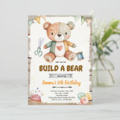 Build-A-Stuffy verjaardagsfeest uitnodiging (Staand voorkant)