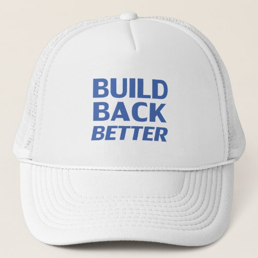 Build Back Beter blauw moderne typografie democraa Trucker Pet (Voorkant)