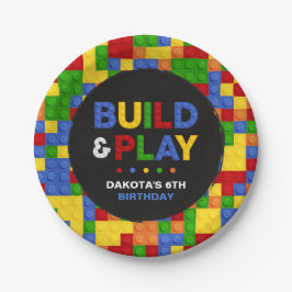 Build & Play Bricks Boy Verjaardagspapier Bord