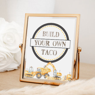Build Taco Construction Truck Tabletop Party Sign Foto Afdruk