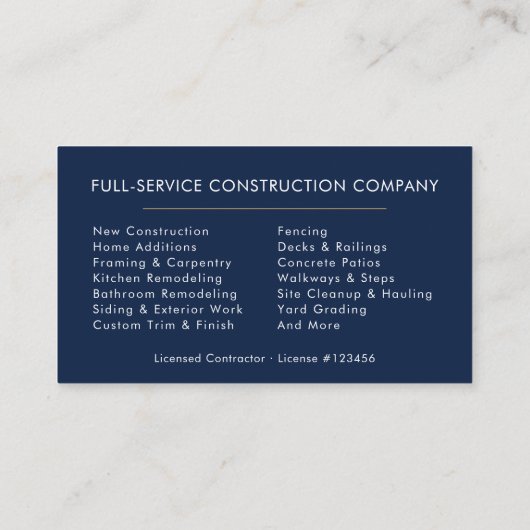 Builder Navy Blue Gold Modern Construction  Visitekaartje (Achterkant)