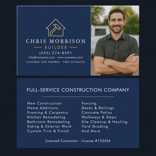 Builder Navy Blue Gold Photo Construction  Visitekaartje