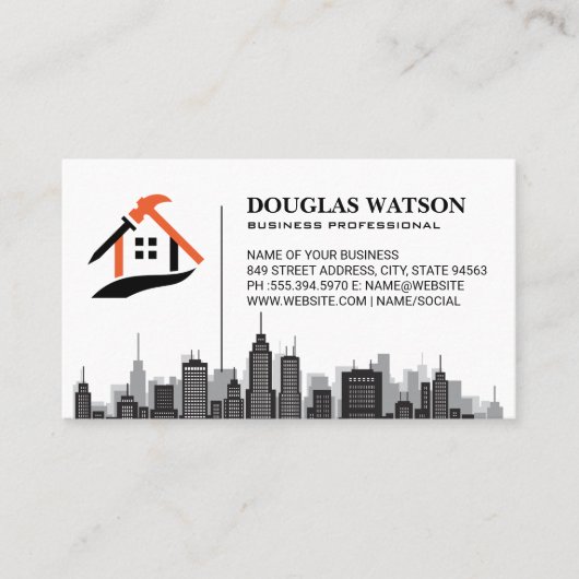 Builder Renovation Logo | City Skyline Visitekaartje (Voorkant)