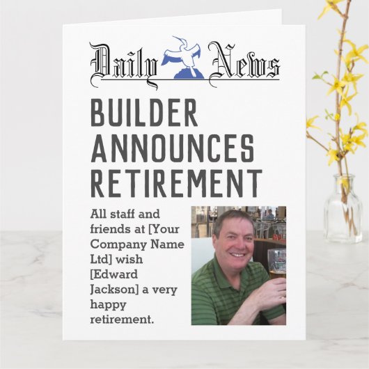 Builder Retirement Kaart om te personaliseren (Gele Bloem)