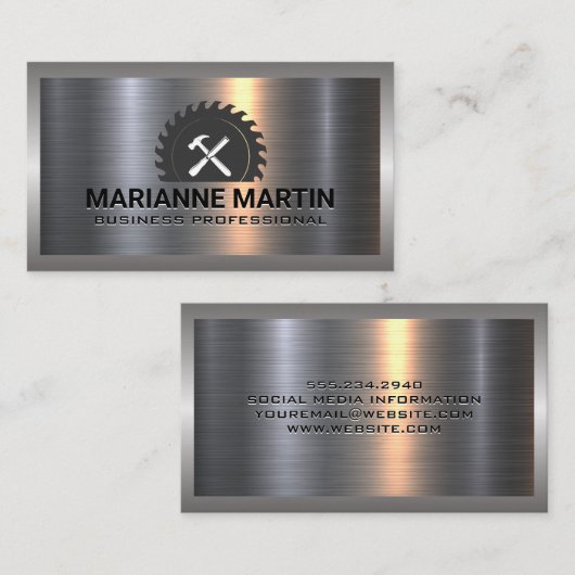 Builder Tools Logo | Metalen achtergrond Visitekaartje (Voorkant / Achterkant)
