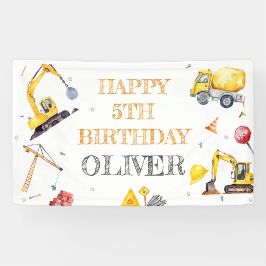 Builder's Dream Construction Party Boys Spandoek (Horizontaal)