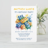 Building Block Splash Boy Birthday Party Kaart (Staand voorkant)