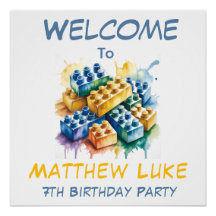Building Block Splash Boy Birthday Party Welcome 