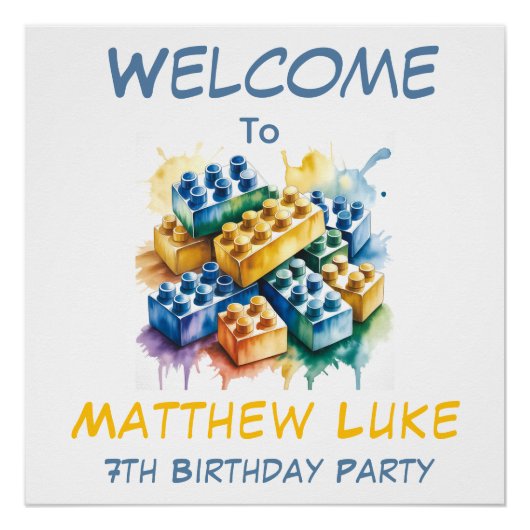 Building Block Splash Boy Birthday Party Welcome Perfect Poster (Voorkant)