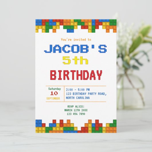 Building Blocks Boy Verjaardagsfeest Kaart (Staand voorkant)