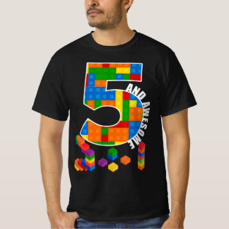 Building Blocks Bricks 5 Year Old Awesome Birthday T-shirt