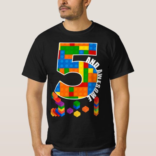 Building Blocks Bricks 5 Year Old Awesome Birthday T-shirt (Voorkant)
