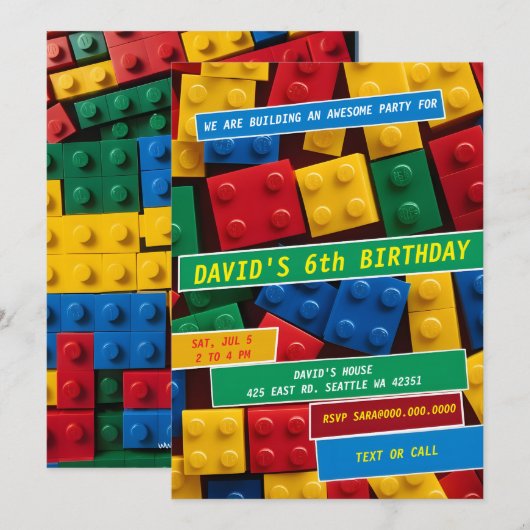 Building Blocks Building Bricks Blocks Birthday Kaart (Voorkant / Achterkant)