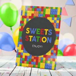 Building Blocks Colorful Birthday Dessert Sign Reclamebord Met Voetstuk