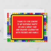 Building Blocks Jongens Verjaardagsfeestje Dank je Bedankkaart (Achterkant)