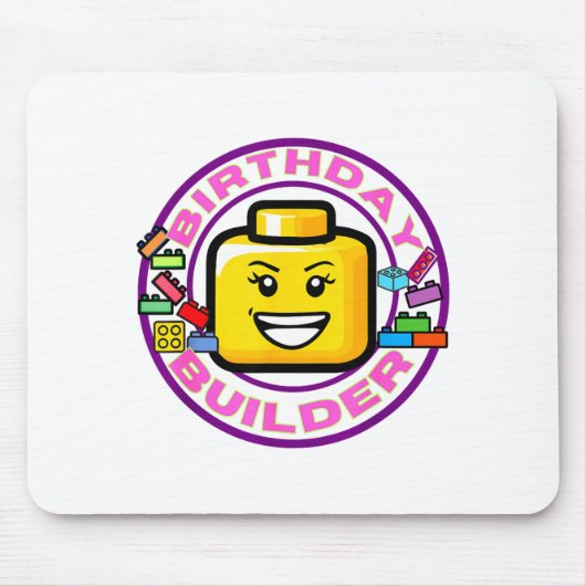 Building Brick Birthday Builder Blocks Bricks Figu Muismat (Voorkant)