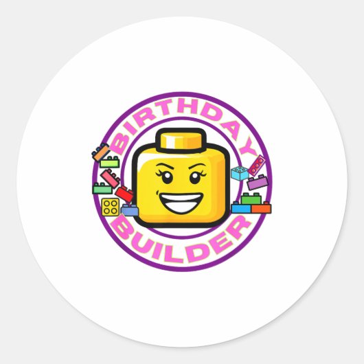 Building Brick Birthday Builder Blocks Bricks Figu Ronde Sticker (Voorkant)