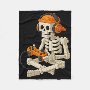 Building Brick Skeleton Video Gaming Halloween Kos Fleece Deken
