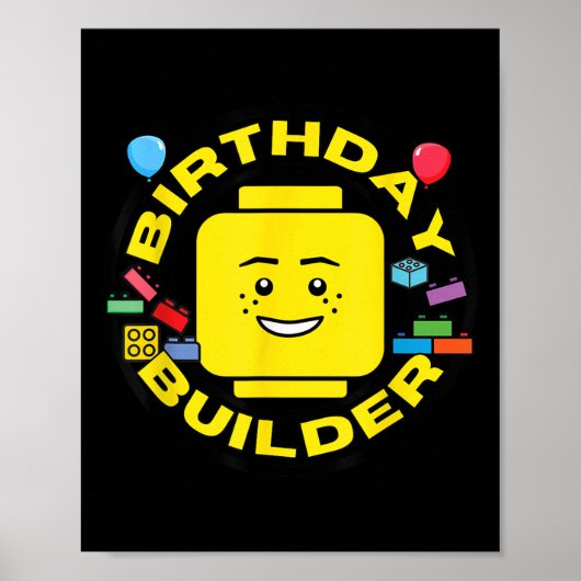 Building Bricks Birthday Builder Blocks Figure  Poster (Voorkant)