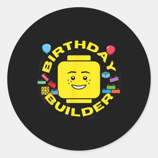 Building Bricks Birthday Builder Blocks Figure Ronde Sticker (Voorkant)