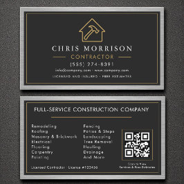 Building Construction Black Faux Metal QR Code Visitekaartje