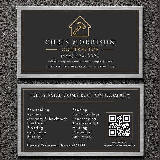 Building Construction Black Faux Metal QR Code Visitekaartje
