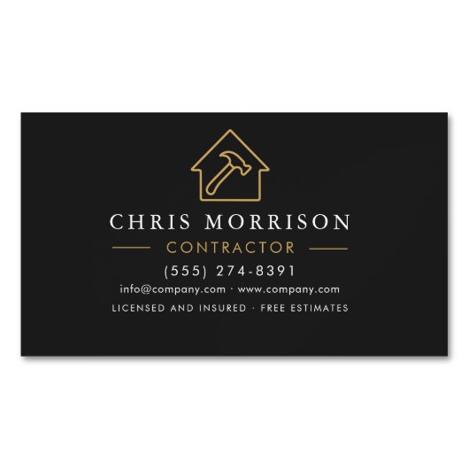 Building Construction Black Gold Magnetisch Visitekaartje (Voorkant)