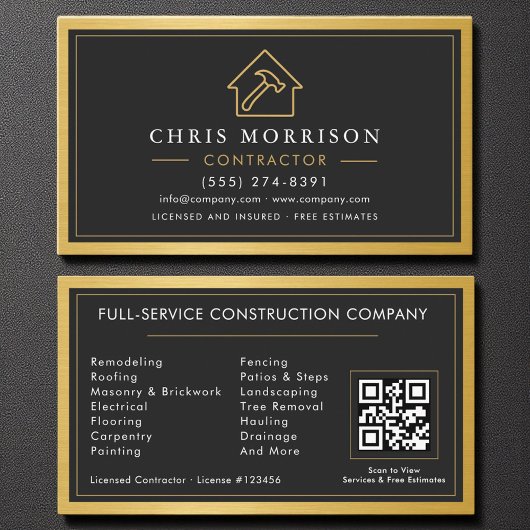 Building Construction Black Gold Metal QR Code Visitekaartje