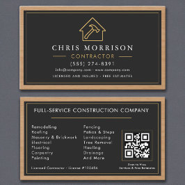 Building Construction Black Gold Wood QR Code Visitekaartje