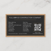 Building Construction Black Gold Wood QR Code Visitekaartje (Achterkant)