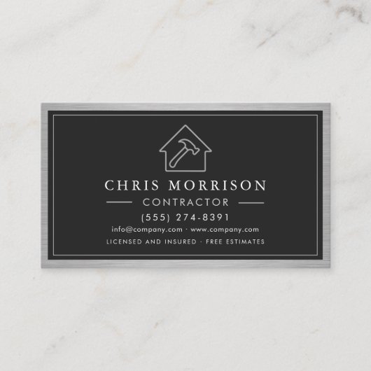 Building Construction Black Silver Metal QR Code Visitekaartje (Voorkant)