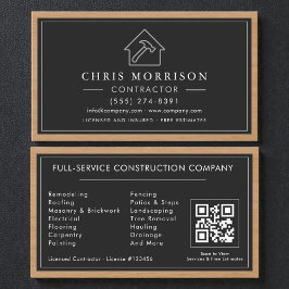 Building Construction Black Silver Wood QR Code Visitekaartje
