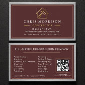 Building Construction Burgundy Faux Metal QR Code Visitekaartje