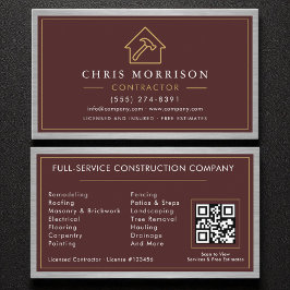 Building Construction Burgundy Faux Metal QR Code Visitekaartje