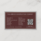 Building Construction Burgundy Faux Metal QR Code Visitekaartje (Achterkant)