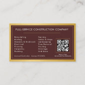 Building Construction Burgundy Gold Metal QR Code Visitekaartje (Achterkant)
