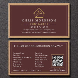 Building Construction Burgundy Gold Wood QR Code Visitekaartje