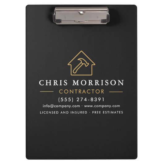 Building Construction Contractor Black Gold Klembord (Voorkant)