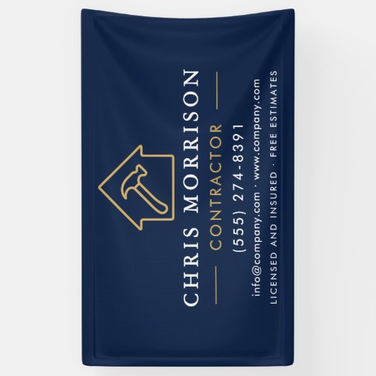 Building Construction Contractor Navy Blue Gold Spandoek (Verticaal)