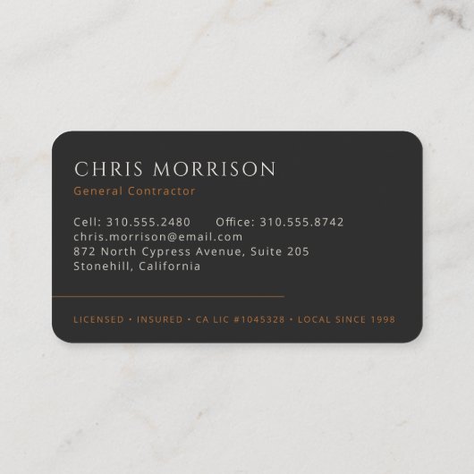 Building Construction General Contractor Visitekaartje (Achterkant)