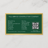 Building Construction Green Gold Metal QR Code Visitekaartje (Achterkant)