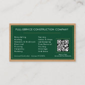 Building Construction Green Gold Wood QR Code Visitekaartje (Achterkant)