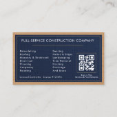 Building Construction Linen Navy Blue Gold Wood Visitekaartje (Achterkant)