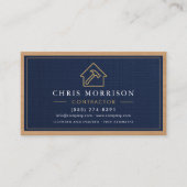 Building Construction Linen Navy Blue Gold Wood Visitekaartje (Voorkant)