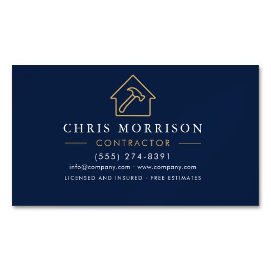 Building Construction Navy Blue Gold Magnetisch Visitekaartje (Voorkant)