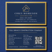 Building Construction Navy Blue Gold Metal QR Code Visitekaartje