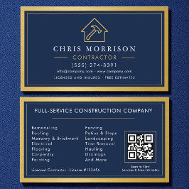 Building Construction Navy Blue Gold Metal QR Code Visitekaartje