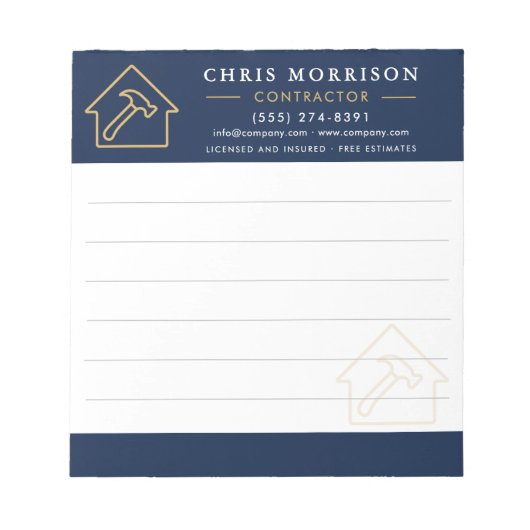 Building Construction Navy Blue Gold Notitieblok (Voorkant)