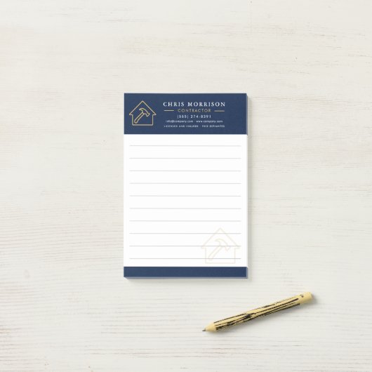 Building Construction Navy Blue Gold Post-it® Notes (Op bureau)