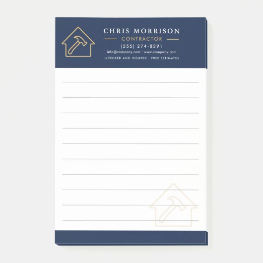 Building Construction Navy Blue Gold Post-it® Notes (Voorkant)